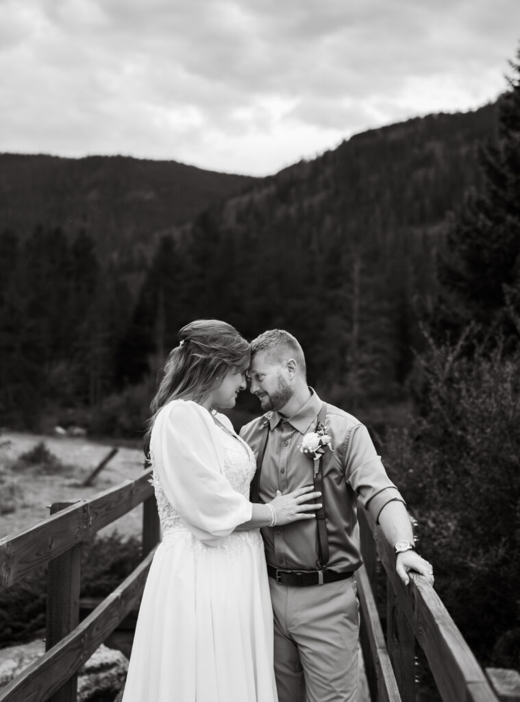 Romantic bridge portrait at Officers Gulch elopement