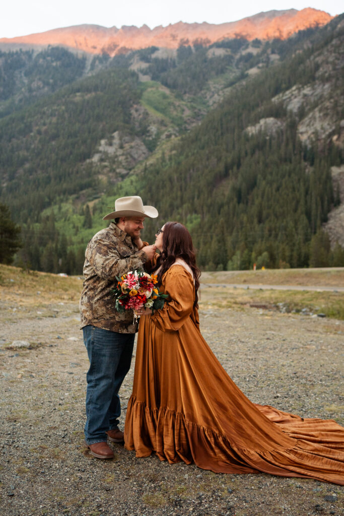 Couple eloping at Officers Gulch Colorado mountain lake