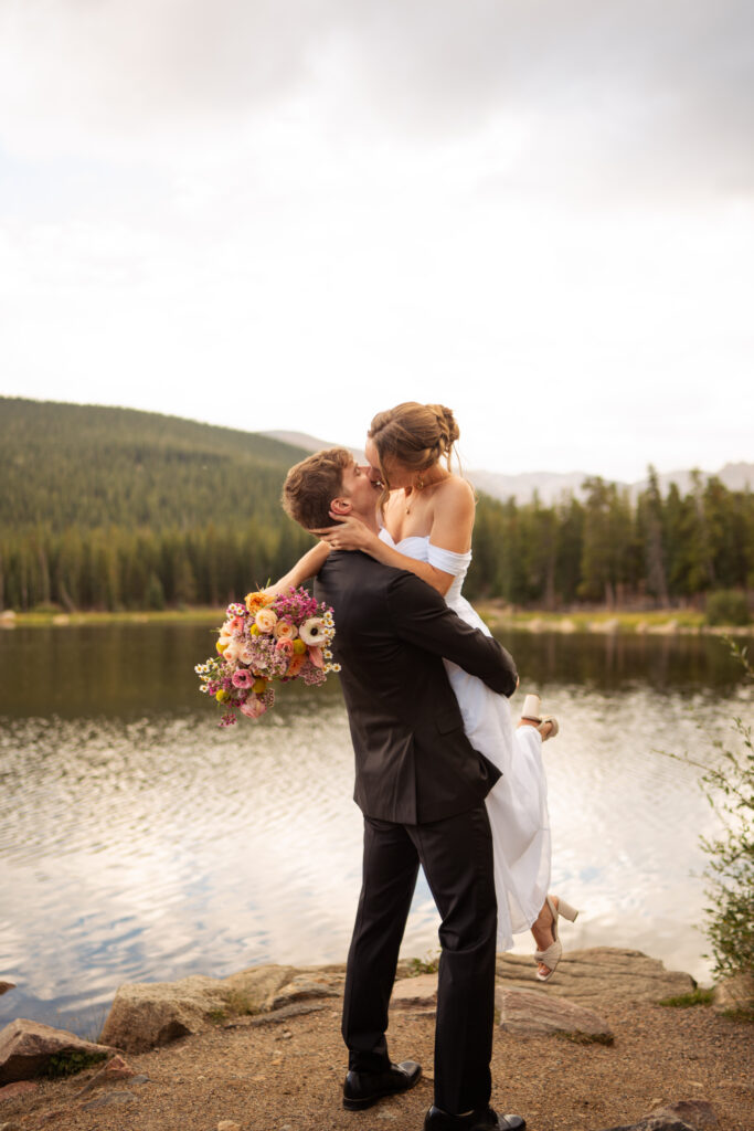 Small wedding ceremony under 10 guests at Echo Lake near Denver