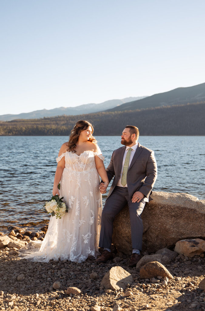 Twin Lakes Colorado elopement with mountain and beach backdrop